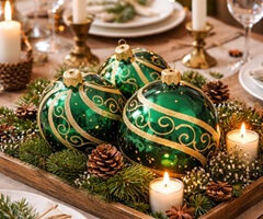 glas julekugler reflekterer lys på juletræ